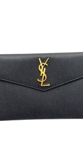 Saint Laurent Uptown Clutch in Black Grain de Poudre Gold-tone Cassandre Hardware