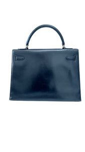 Hermes Kelly32 Sellier Vintage Black Box 24kt Plated-Gold Hardware