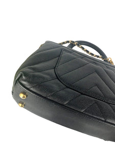 Chanel Coco Handle Small Chevron Quilted Black Caviar, Gold-Tone Hardware