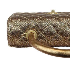 Chanel Coco Handle Mini Diamond Quilted Metallic Gold Caviar, Gold-Tone Hardware