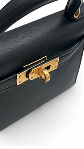 Hermes Kelly II 20 Sellier Black Epsom Leather 24kt Gold-Plated Hardware