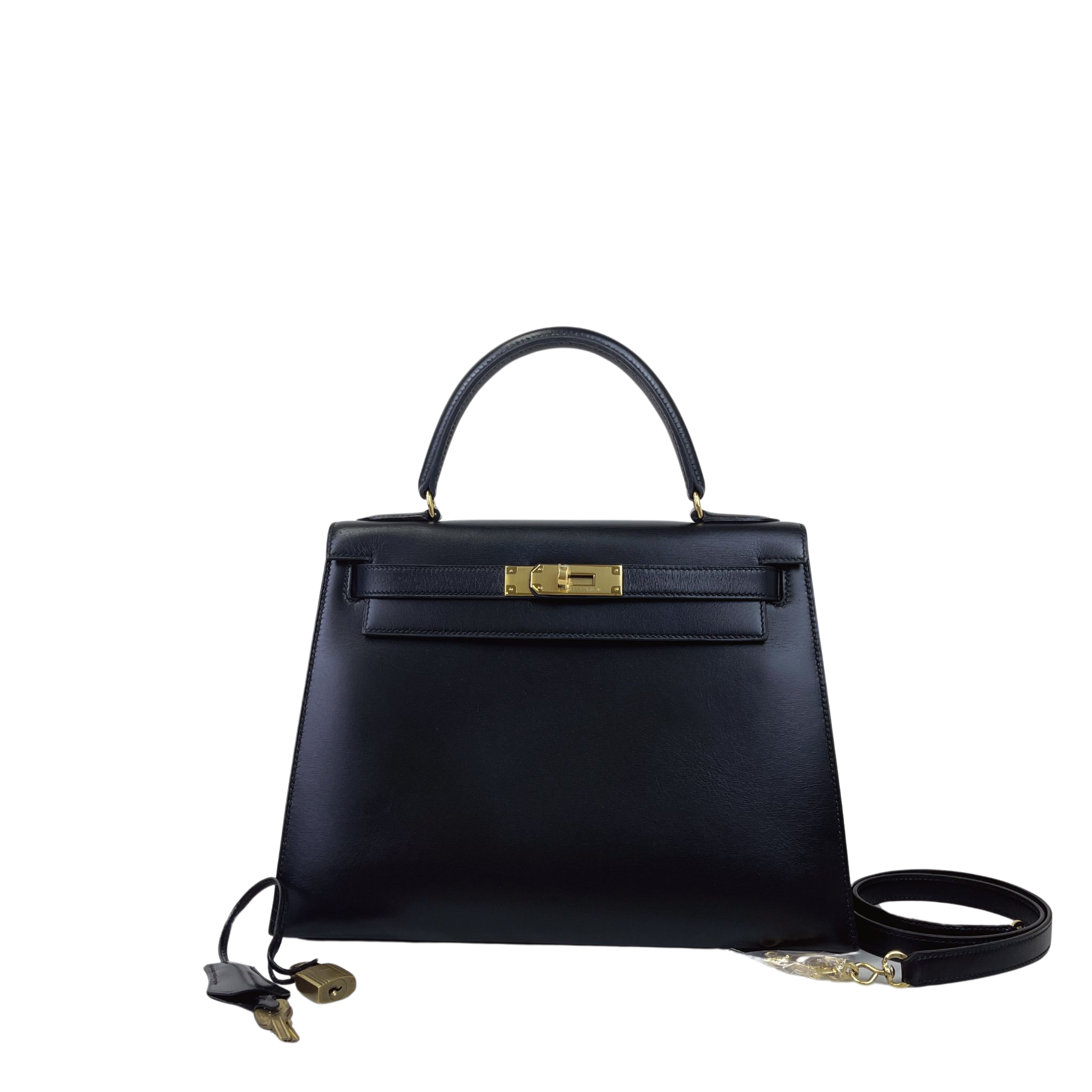 Hermes Kelly 28 Sellier Vintage Black Box Leather 24kt Gold-Plated Hardware