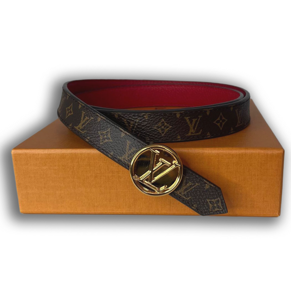 Louis Vuitton Reversible Belt Monogram/Red with Gold Buckle. Size