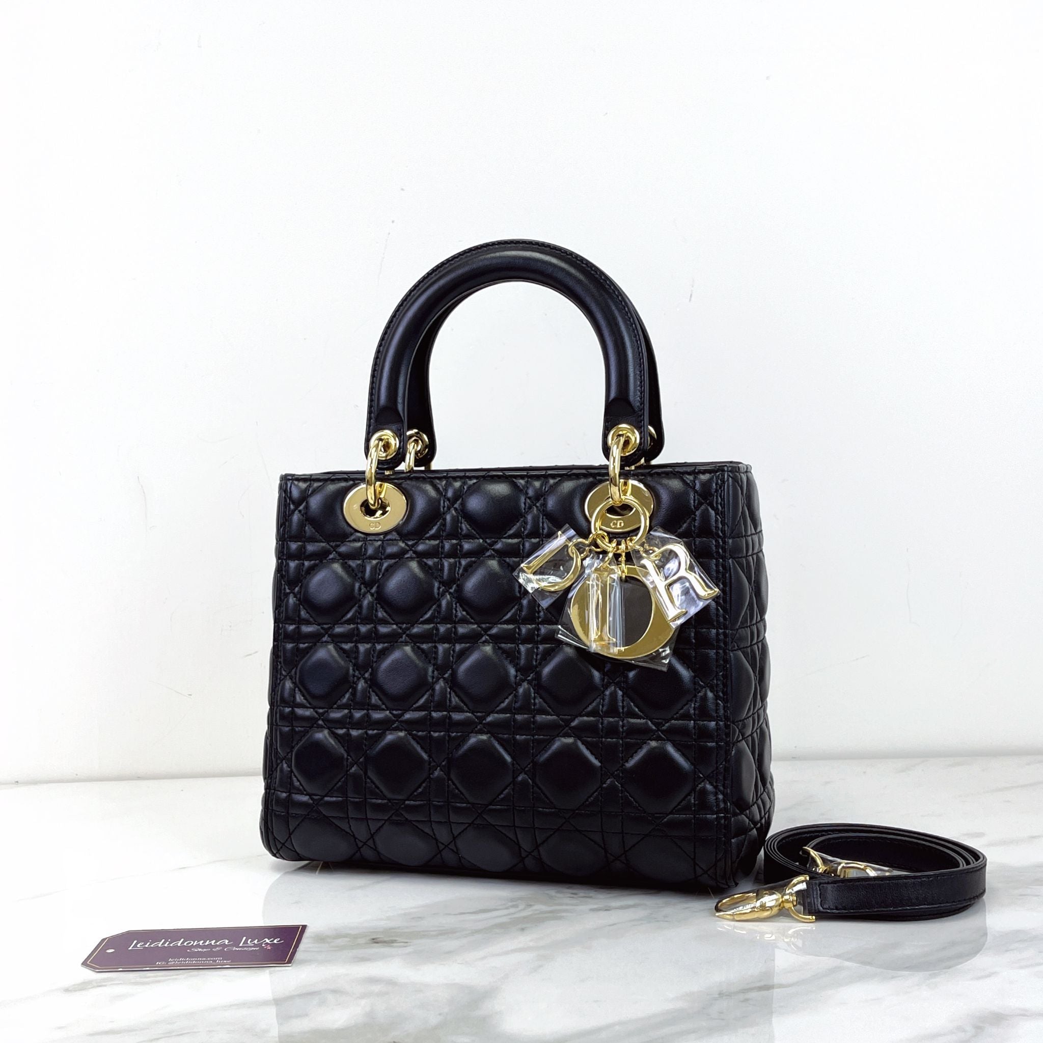 Lady dior discount medium black lambskin