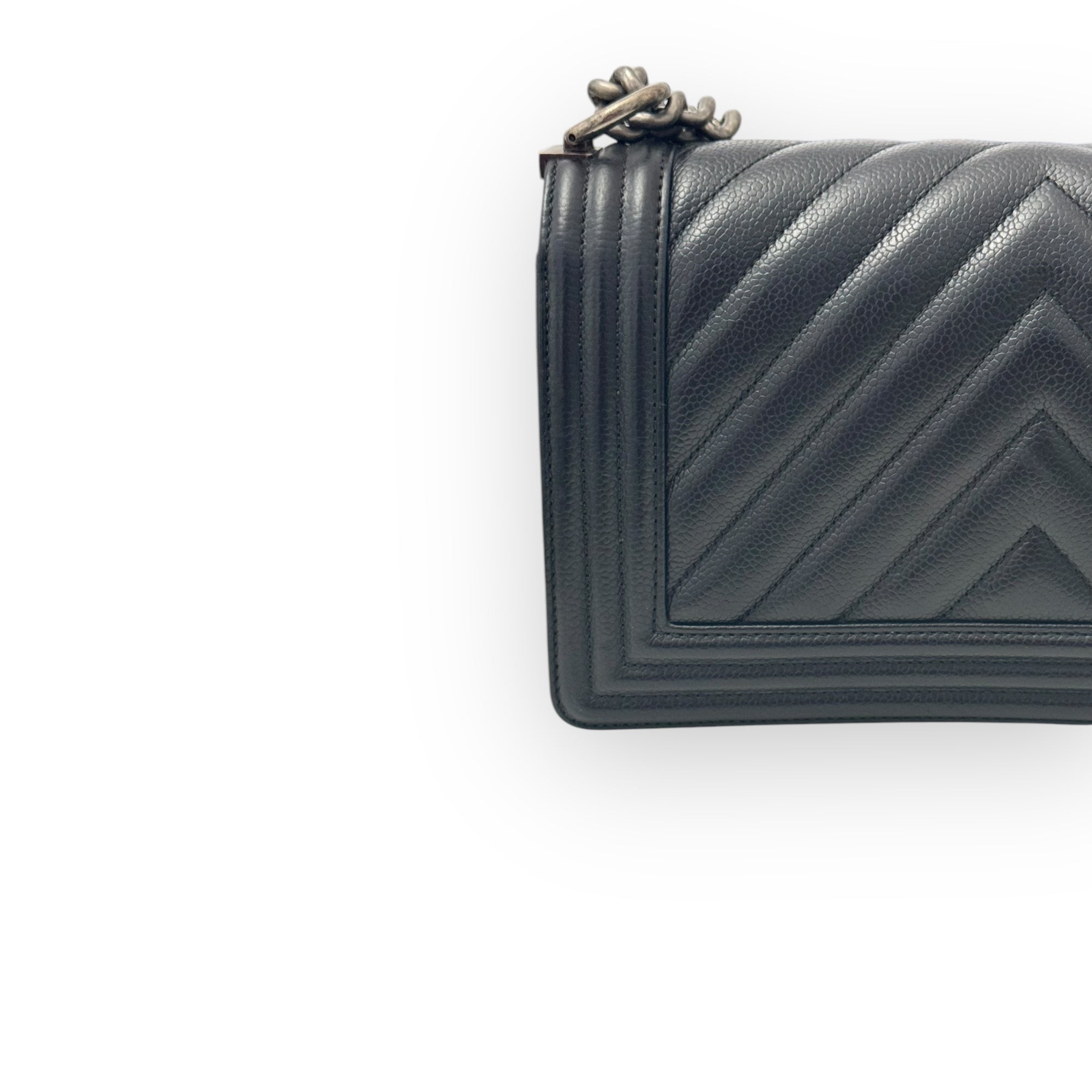 Chanel Leboy Old Medium Black Caviar / Grained Calfskin Leather, Chevron, Ruthenium Hardware