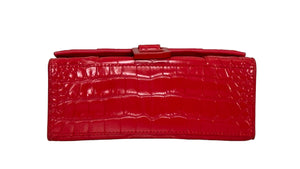 Balenciaga Hourglass XS Handbag,  Lipstick Red Croc-Embossed Calfskin, Red Enamel-plated Hardware