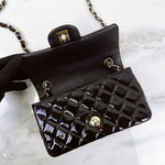 Load image into Gallery viewer, Chanel Classic Mini Black Patent Gold-tone Hardware
