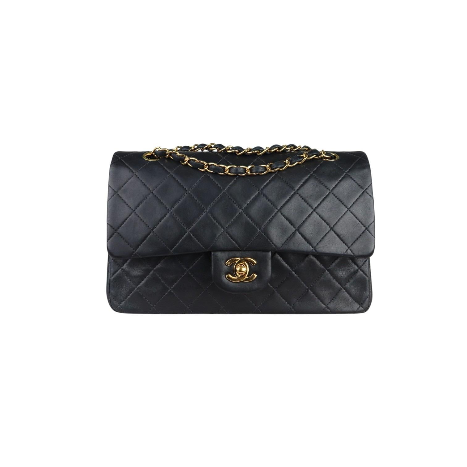 Chanel Timeless Classic Medium - Vintage. Black Diamond Quilted Lambskin, 24kt Gold-plated Hardware