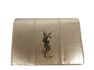 Saint Laurent YSL Wallet On Chain Gold Snakeskin Gold Hardware