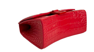 Balenciaga Hourglass XS Handbag,  Lipstick Red Croc-Embossed Calfskin, Red Enamel-plated Hardware