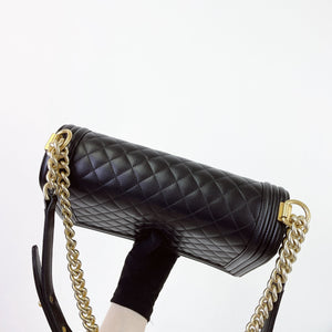 Chanel Leboy New Medium Black Diamond Quilted Lambskin Gold Hardware