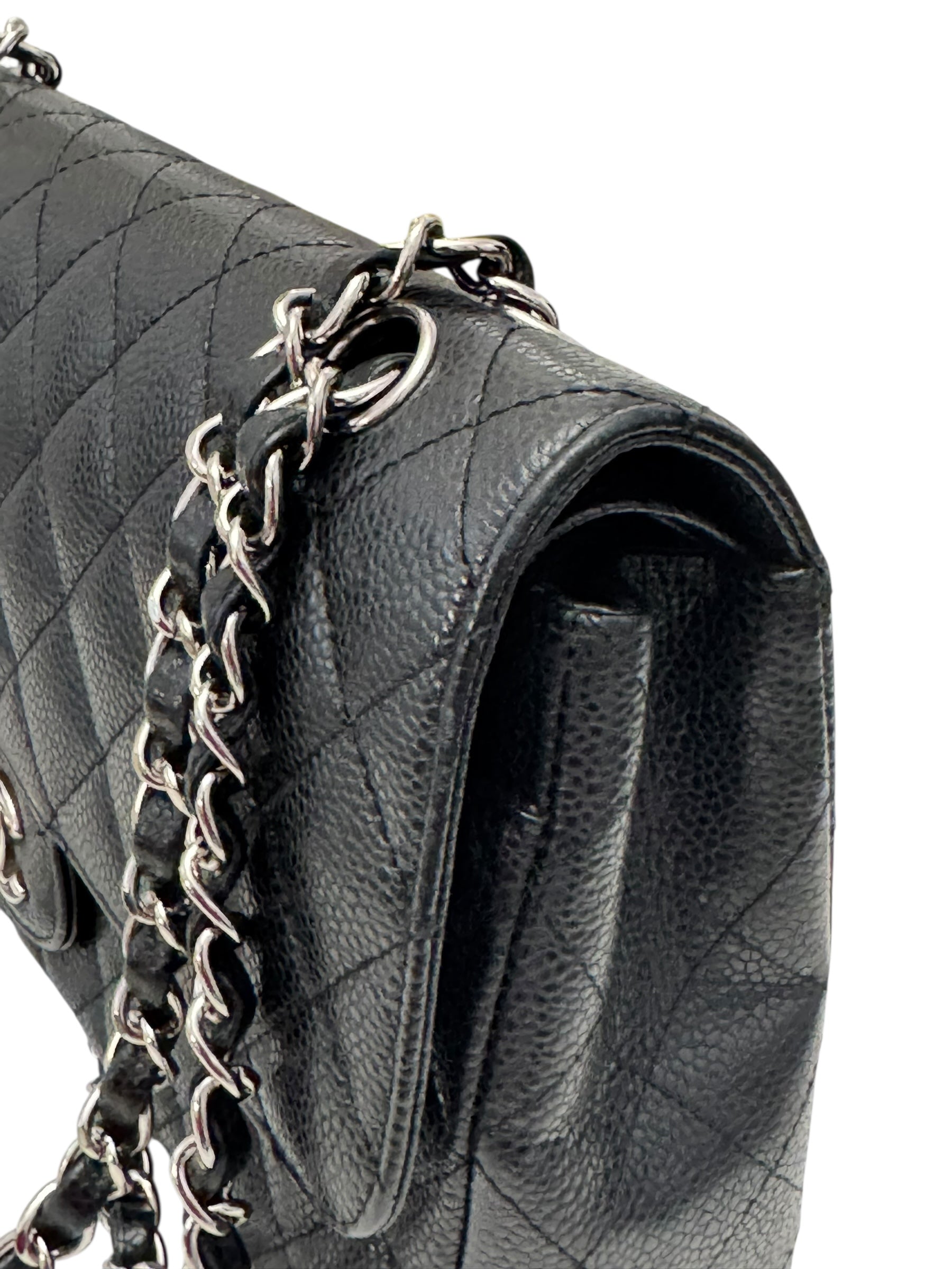 Chanel Timeless Classic Medium M/L Black Caviar Silver-tone Hardware