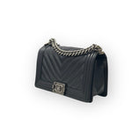 Load image into Gallery viewer, Chanel Leboy Old Medium Black Caviar / Grained Calfskin Leather, Chevron, Ruthenium Hardware
