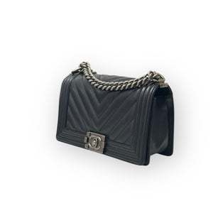 Chanel Leboy Old Medium Black Caviar / Grained Calfskin Leather, Chevron, Ruthenium Hardware