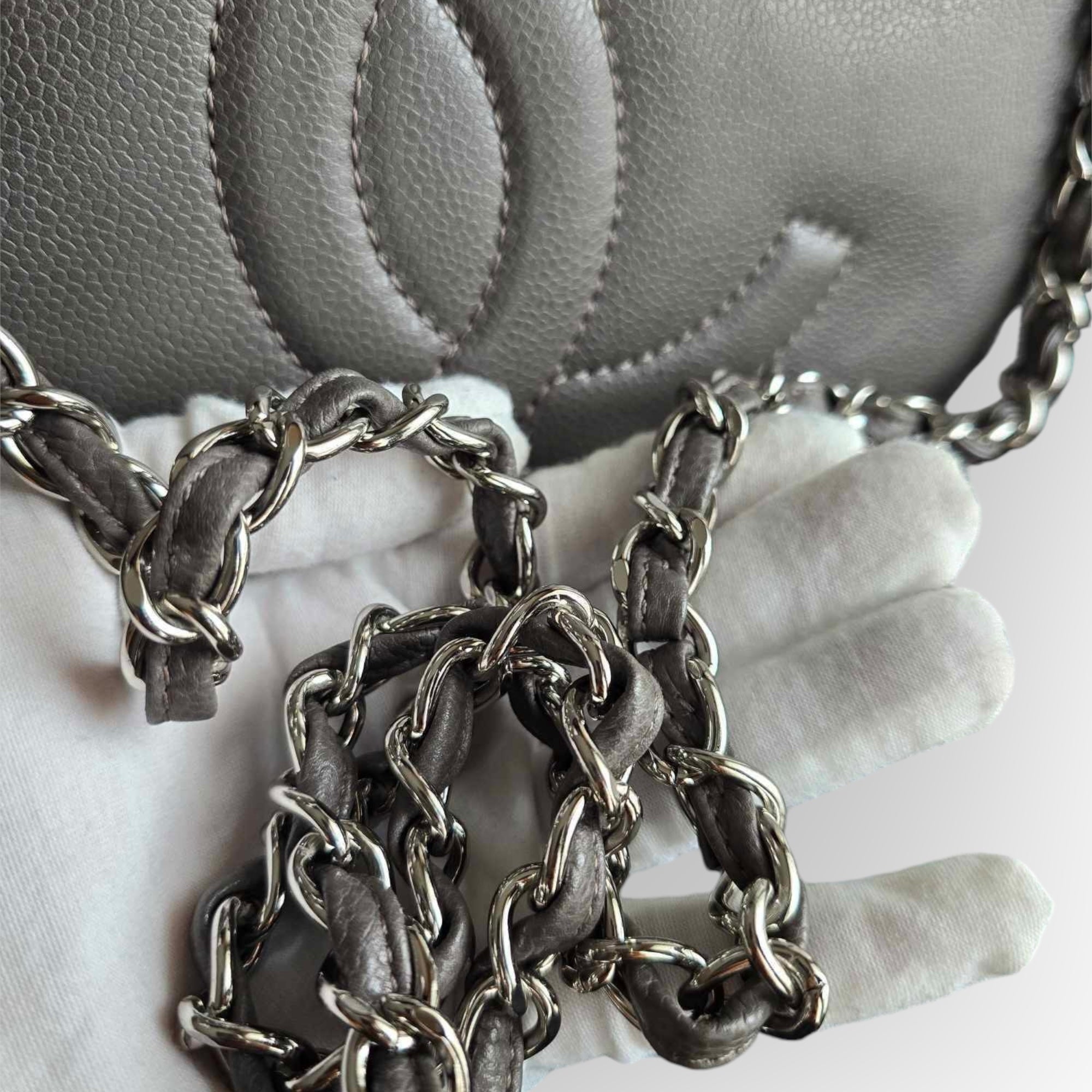 Chanel Timeless CC Tote Grey Caviar Silver-tone Hardware