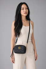 Load image into Gallery viewer, Gucci GG Marmont Camera Bag Mini - Black Calfskin Gold-tone Hardware
