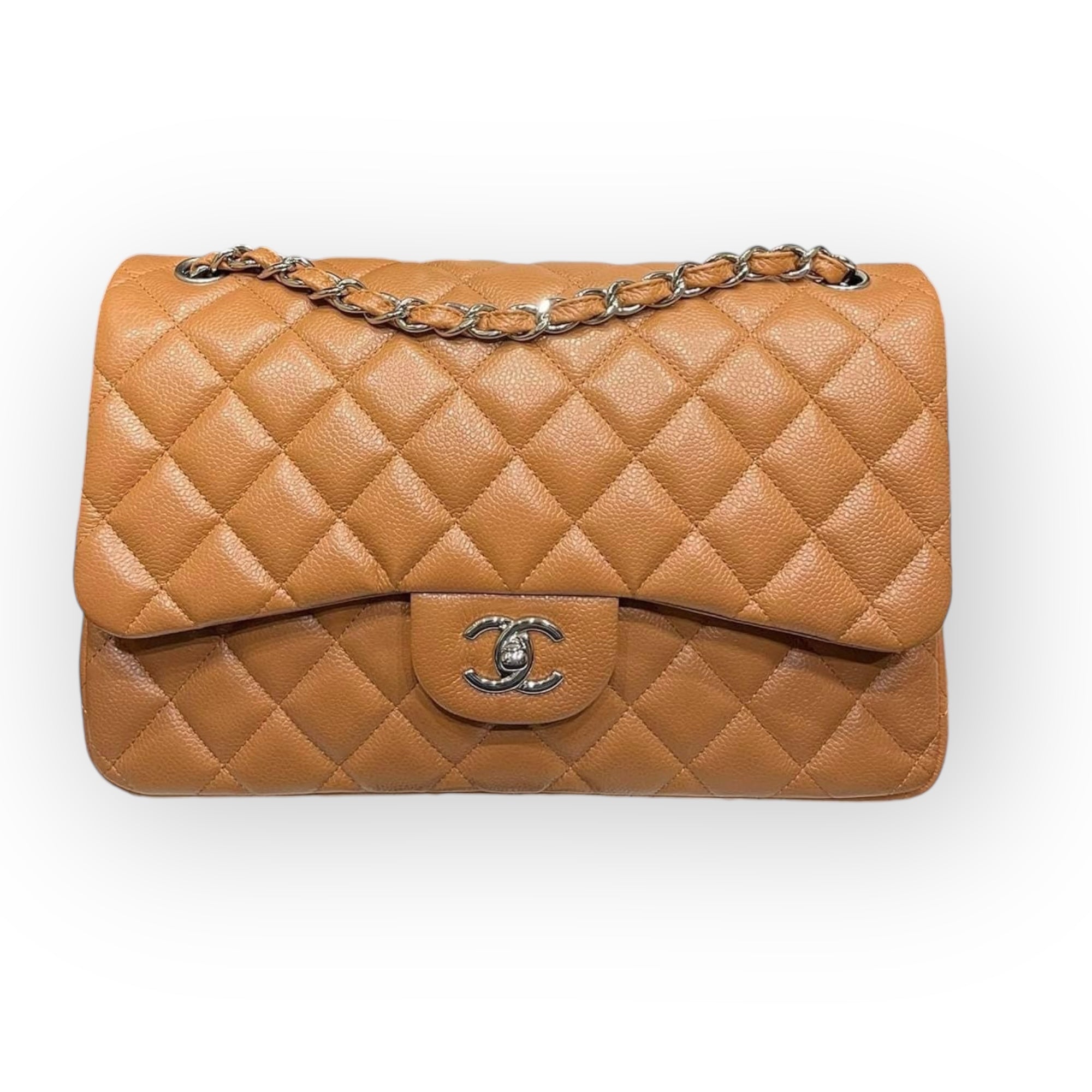 Chanel Timeless Classic Jumbo Double Flap Caramel Caviar Gold-tone Hardware