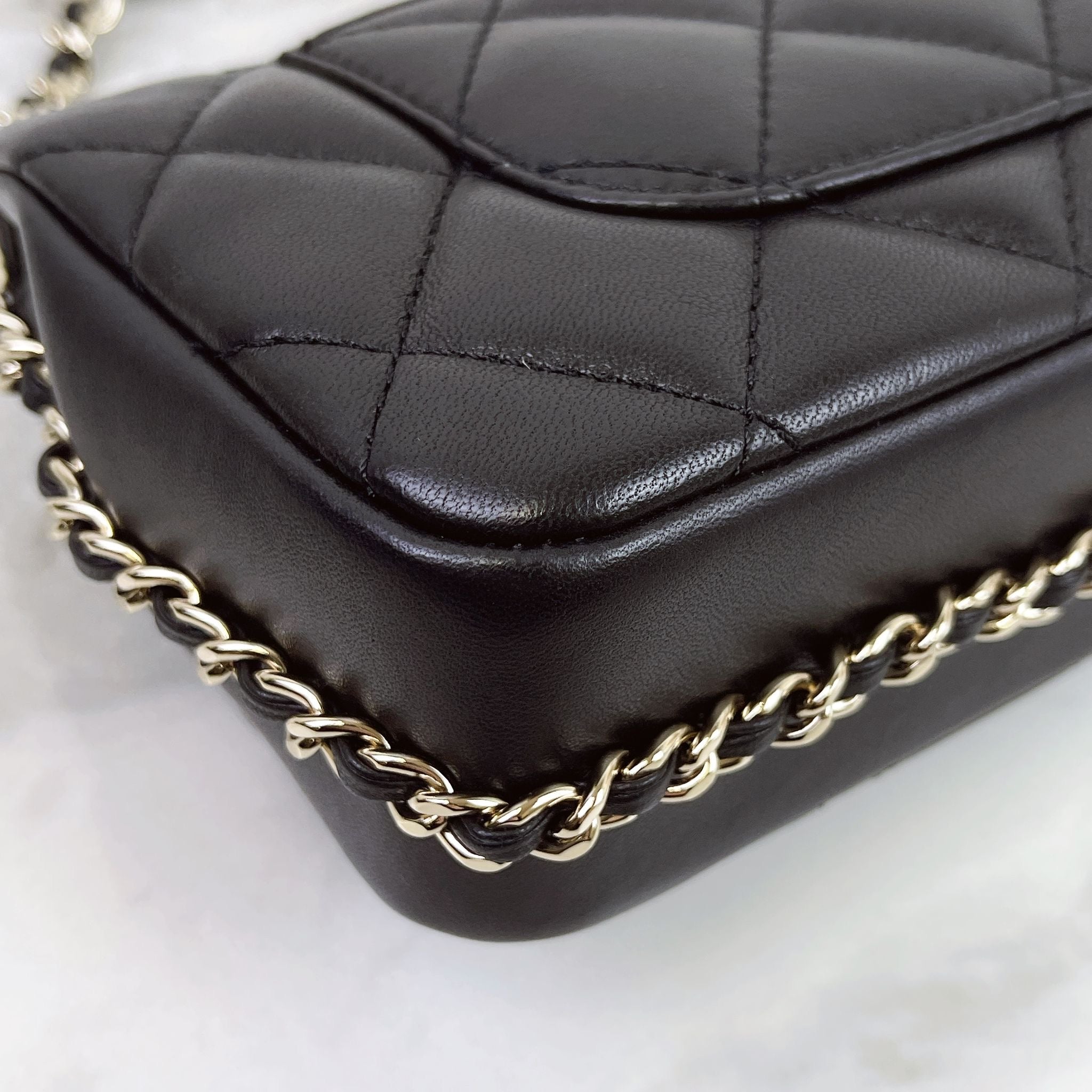 Chanel Precious Pearls Mini Flap Black Lambskin Light Gold-tone Hardware