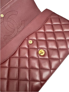 Chanel Timeless Classic Jumbo Burgundy Lambskin Gold-tone Hardware