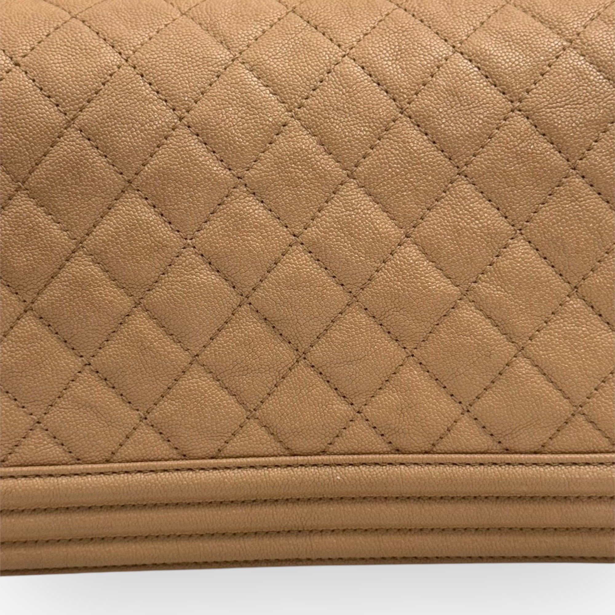 Chanel Leboy Old Medium Dark Beige Diamond Quilted Caviar Leather/Grained Calfskin, Shiny Silver-tone Hardware