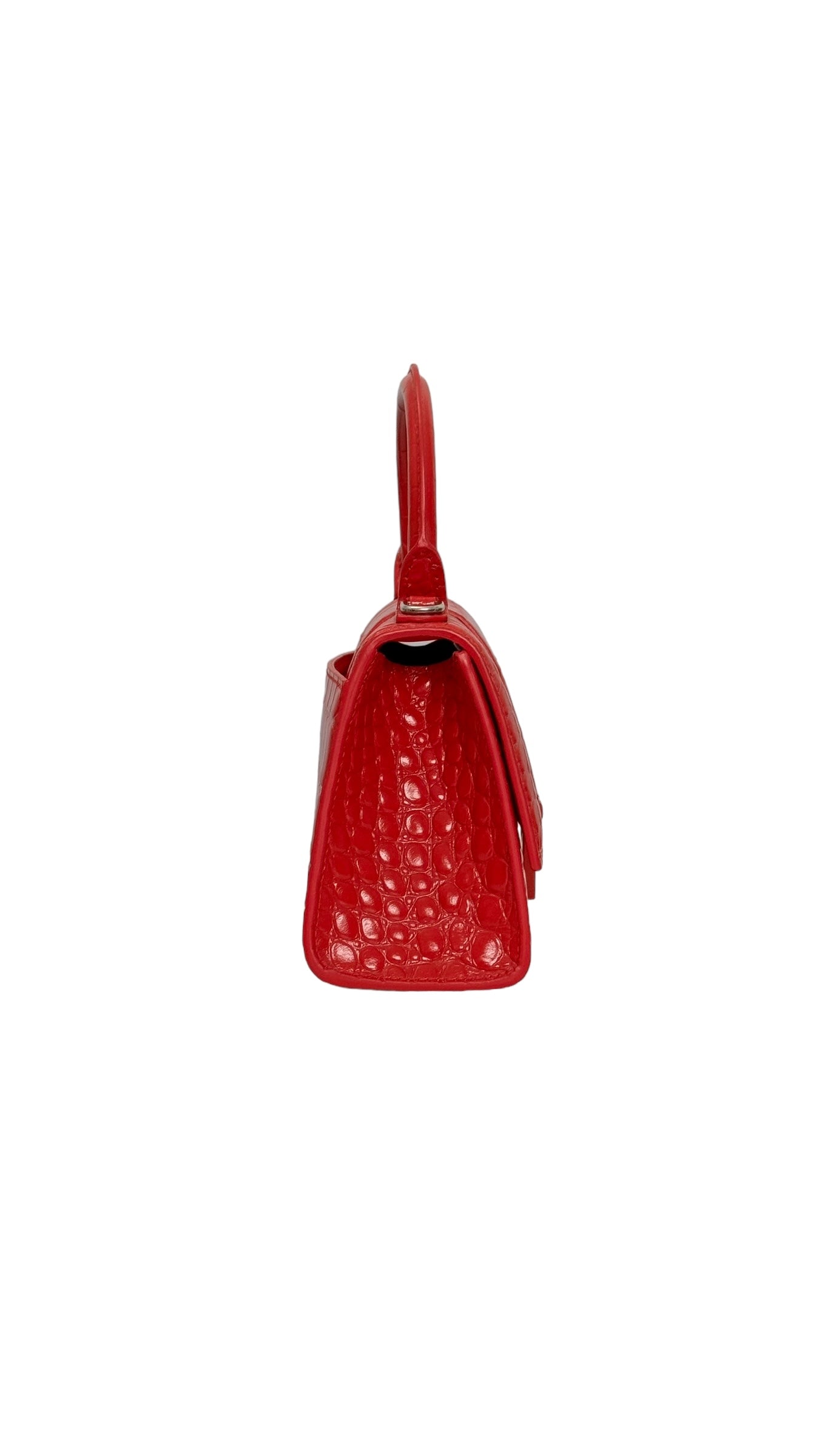 Balenciaga Hourglass XS Handbag,  Lipstick Red Croc-Embossed Calfskin, Red Enamel-plated Hardware