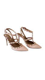 Load image into Gallery viewer, Valentino Garavani Rockstud Pink Grainy Leather Anke T- Strap Pumps 100mm
