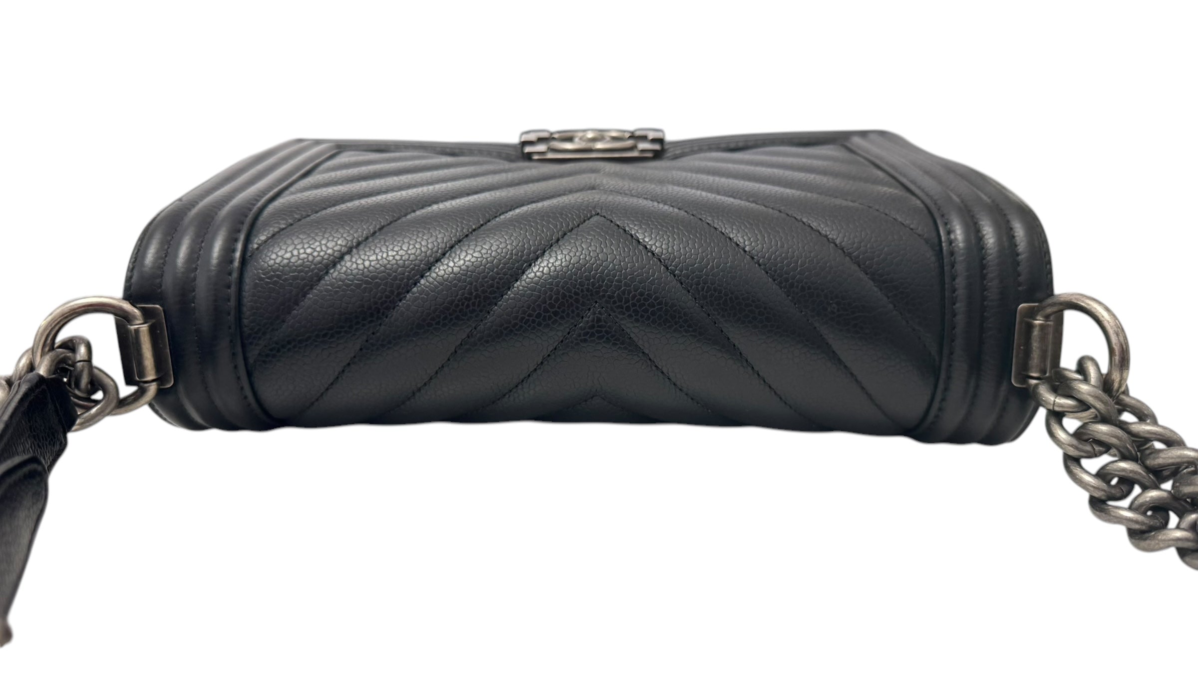 Chanel Leboy Old Medium Black Caviar / Grained Calfskin Leather, Chevron, Ruthenium Hardware