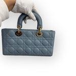 将图片加载到图库查看器，Christian Dior Lady D-Joy Medium Cloud Blue Lambskin Cannage Gold-tone Hardware

