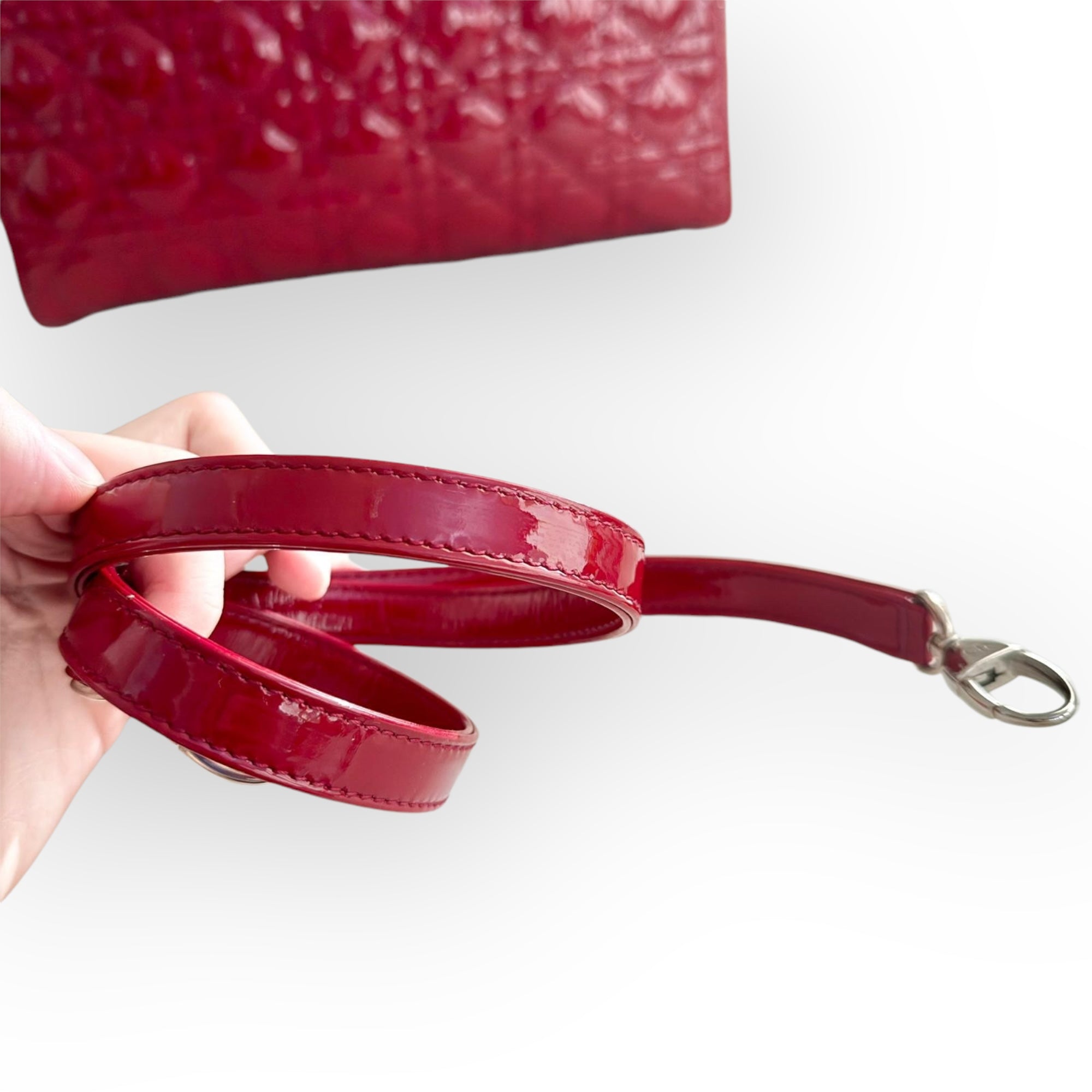 Christian Dior Lady Dior Large, Cherry Red Patent Leather, Silver Hardware