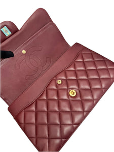 Chanel Timeless Classic Jumbo Burgundy Lambskin Gold-tone Hardware