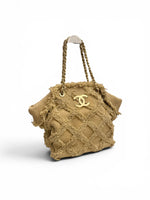 将图片加载到图库查看器，Chanel Natural Raffia and Tweed Tote, Gold-tone Hardware
