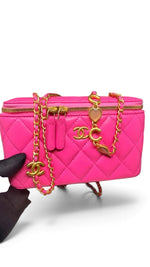 Load image into Gallery viewer, Chanel Coco Hearts Vanity Case, Quilted Barbie Pink Lambskin Gold-tone Hardware
