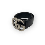 将图片加载到图库查看器，Gucci Marmont Belt, 40mm Wide, Size 32/80cm, Black Leather, Antique Palladium-Plated Hardware
