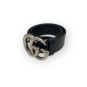 Gucci Marmont Belt, 40mm Wide, Size 32/80cm, Black Leather, Antique Palladium-Plated Hardware