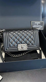 Load image into Gallery viewer, Chanel Leboy Small Quilted Black Caviar / Grained Calfskin, Ruthenium Hardware
