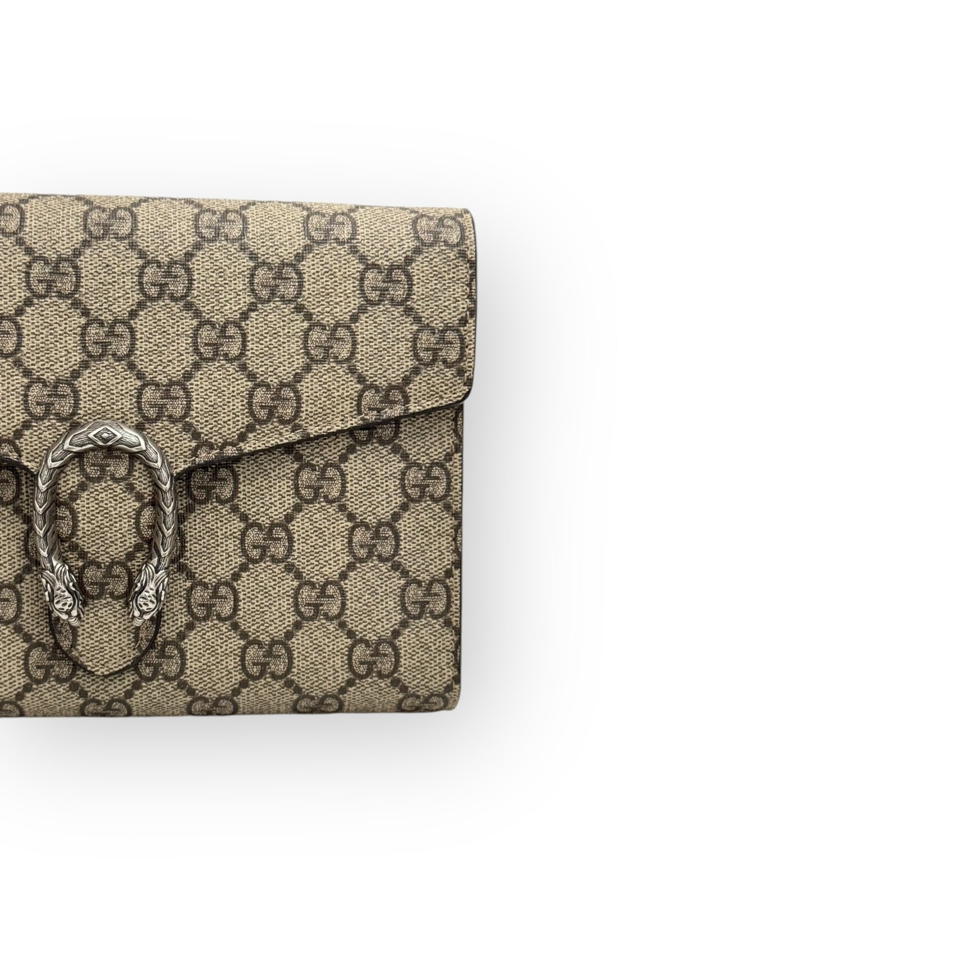 Gucci Dionysus Ebony/Beige GG Supreme Wallet on Chain, Silver-toned Hardware, Red Interior