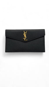 Saint Laurent Uptown Clutch in Black Grain de Poudre Gold-tone Cassandre Hardware