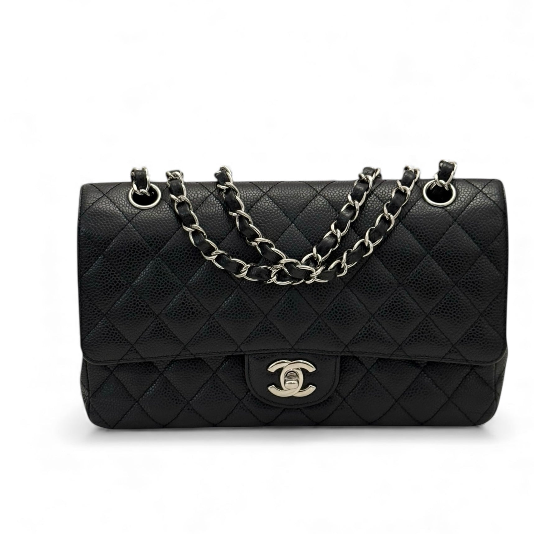 Chanel Timeless Classic Medium M/L Black Caviar Silver-tone Hardware