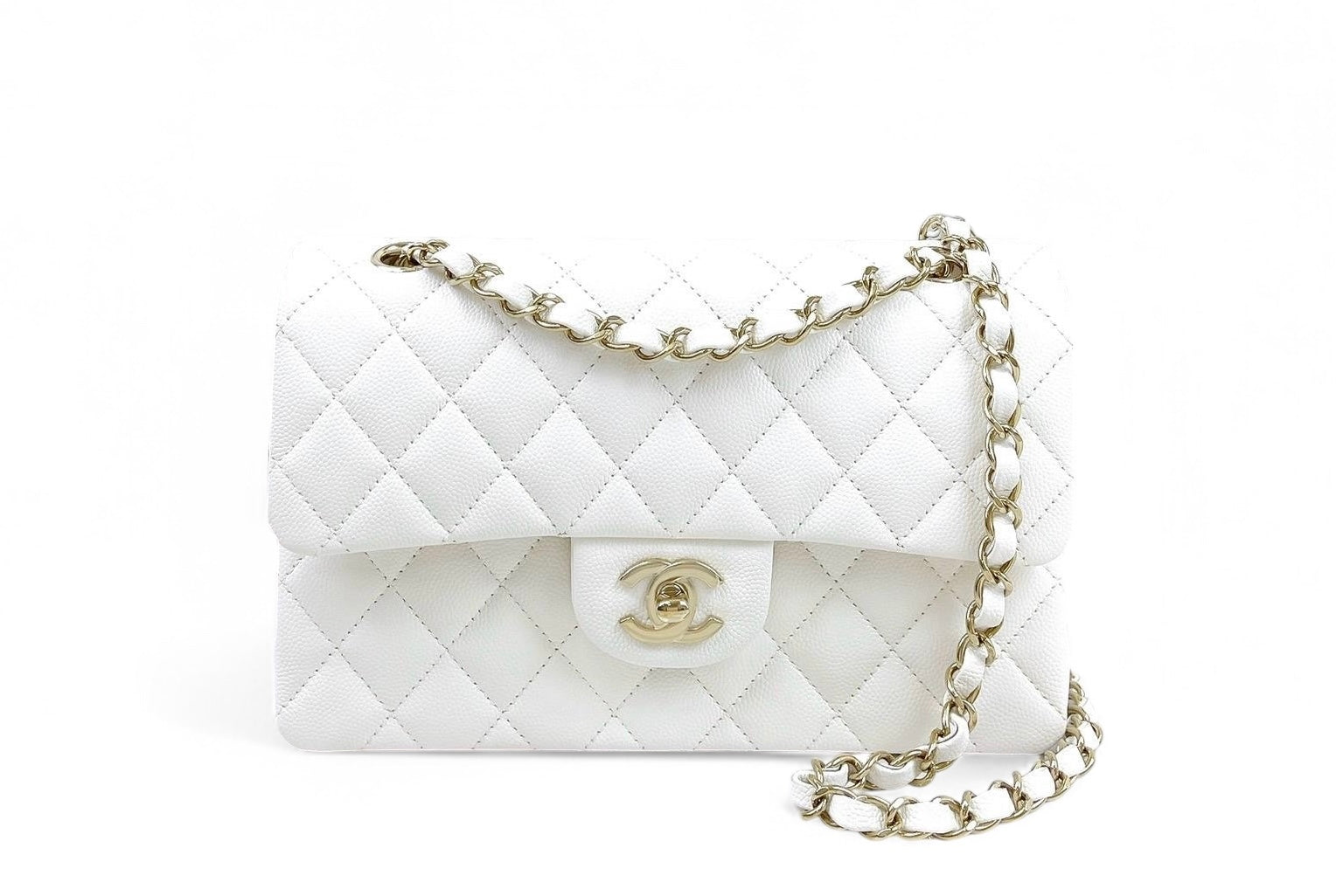 Chanel Timeless Classic Small White Caviar Gold-tone Hardware