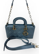 将图片加载到图库查看器，Christian Dior Lady D-Joy Medium Cloud Blue Lambskin Cannage Gold-tone Hardware
