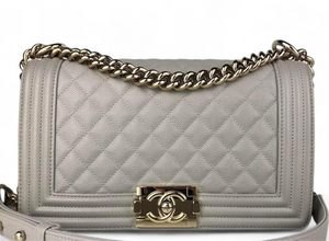 Chanel Leboy Old Medium Taupe-Grey Caviar / Grained Calfskin, Gold-tone Hardware