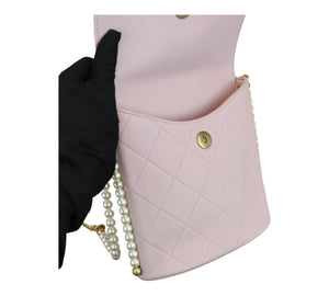 Chanel Calfskin Quilted Pearl Small About Pearls Hobo Bag Light Pink
