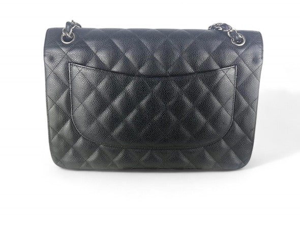 Chanel Timeless Classic Jumbo Black Caviar Silver-tone Hardware