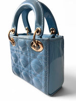将图片加载到图库查看器，Christian Dior Lady Dior Micro Baby Blue, Gold-tone Hardware
