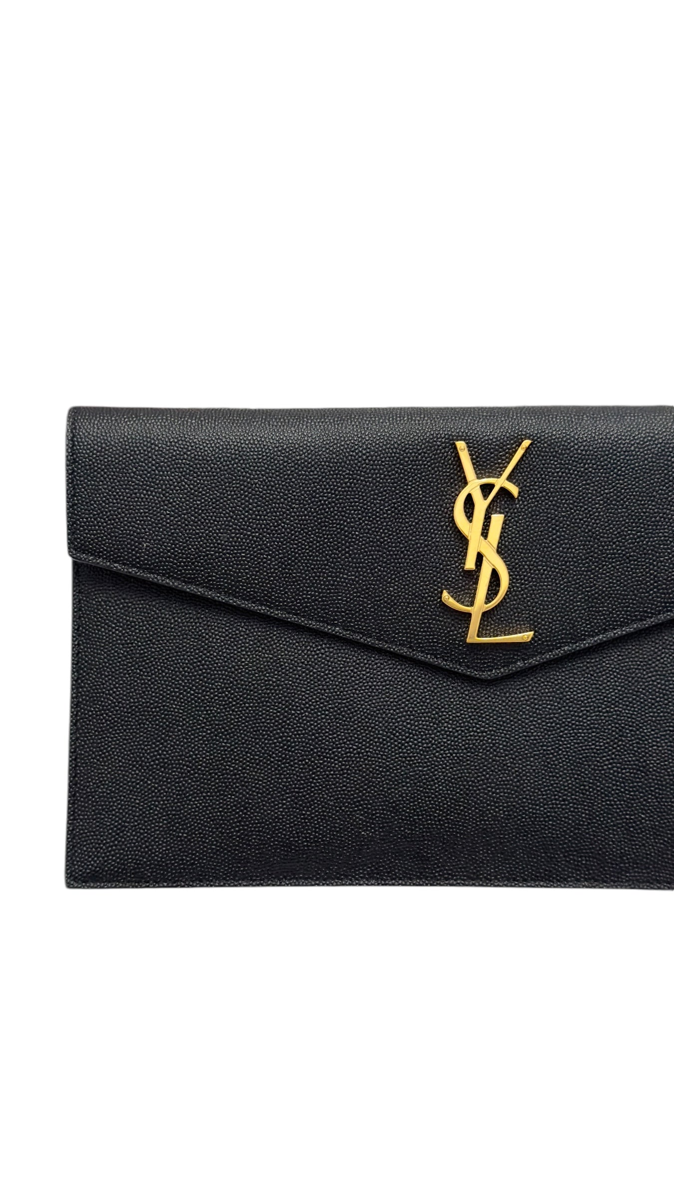 Saint Laurent Uptown Clutch in Black Grain de Poudre Gold-tone Cassandre Hardware