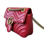 将图片加载到图库查看器，GUCCI GG Marmont Mini Calfskin Matelasse Red GHW
