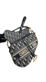 将图片加载到图库查看器，Christian Dior Saddle Bag Medium Navy Oblique Canvass Gold-tone Hardware
