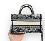 将图片加载到图库查看器，Christian Dior Book Tote Mini, Navy Toile du Jouy Embroidery, Gold-tone Hardware
