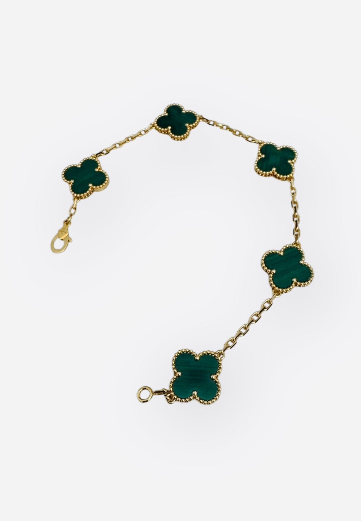 Van Cleef and Arpels Vintage Alhambra 5 Motifs Bracelet, Malachite, 18kt Yellow Gold- VCA