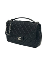 将图片加载到图库查看器，Chanel Easy Carry Flap Bag Black Lambskin Silver-tone Hardware
